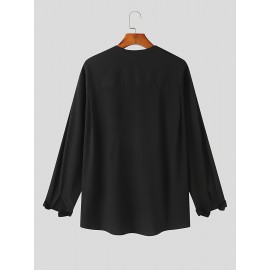 Men's Shirt Top V Neck Loose Long Sleeve Closure Male Casual Shirt For Men Daily Vacation Streetwear