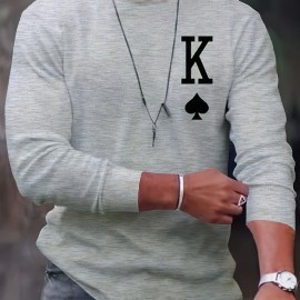 Letter K Print Long Sleeve Sports Shirt, Men's Casual Crew Neck Sport T-shirt