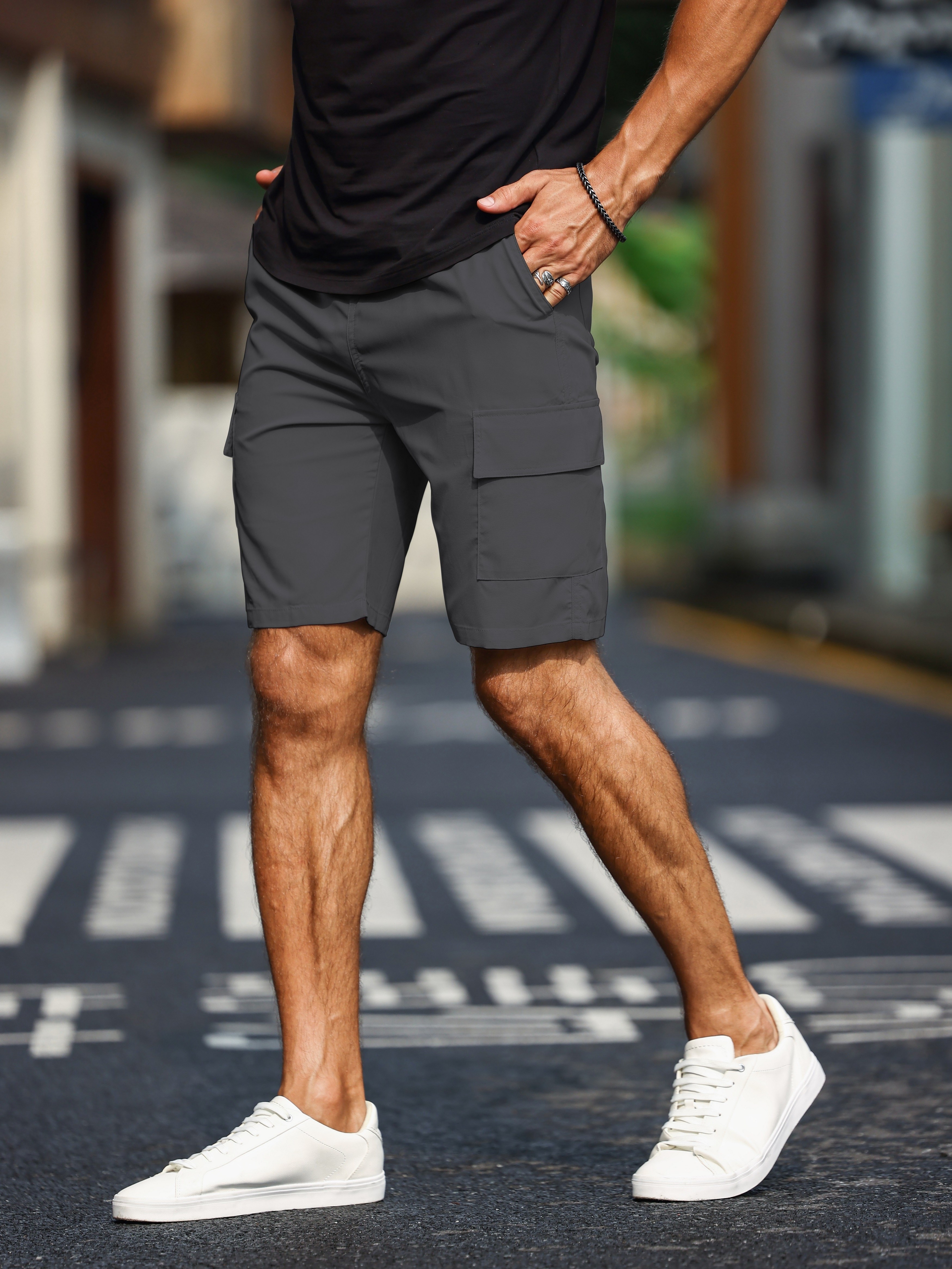 mens plain casual comfy cargo shorts summer clothing details 2
